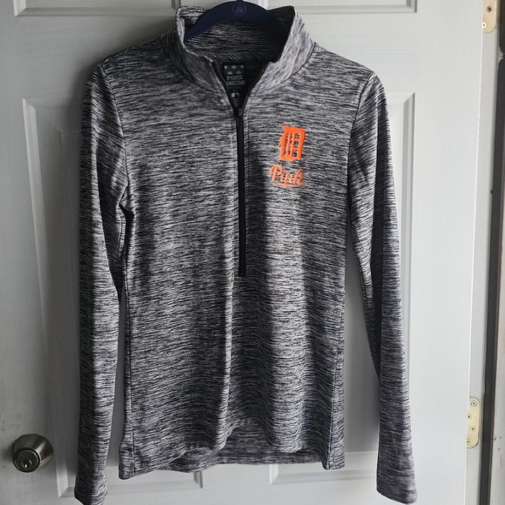 PINK Victoria's Secret Detroit Tigers MLB 1/4‎ Zip Pullover Gray Space Dye Small